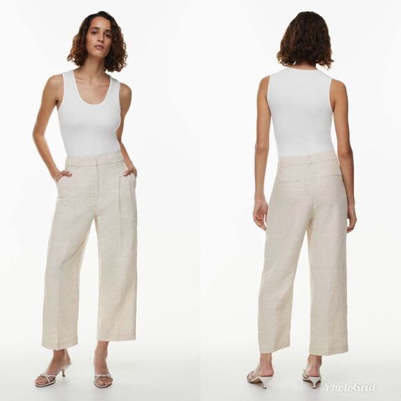 Aritzia Wilfred The Effortless Linen Cropped Pant in Natural Ecru - Picture 1 of 14